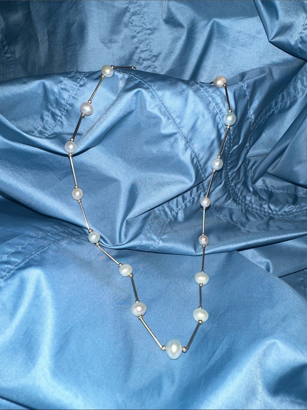 16” Elegant Fresh Water Pearl Station Necklace - 6g 10k Gold